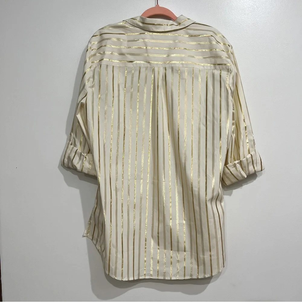 NWT XXL Cream and Gold Stripe Button Up - Picture 3 of 3